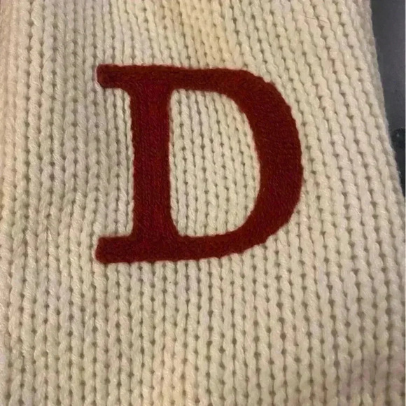 White Knit Monogram Christmas Holiday Stocking with the initial “D” in red 18” l - Picture 3 of 5